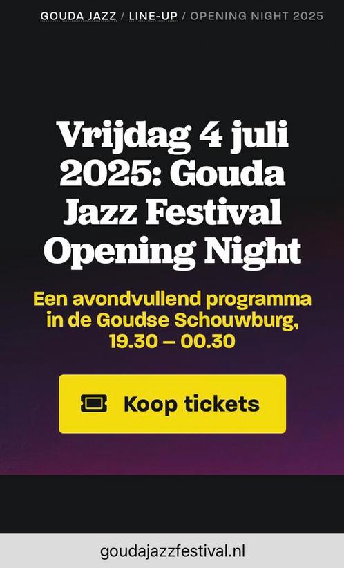 3 eerste rang kaartjes Gouda Jazz Festival Opening Night, Tickets en Kaartjes, Evenementen en Festivals, Drie personen of meer