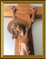 Art deco houten kruis met koperen crucifix, corpus, Antiek en Kunst, Ophalen of Verzenden