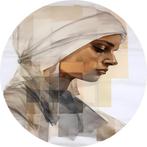 Vrouw in Gedachte met Hoofddoek Muurcirkel 80x80 Kunststof +, Antiek en Kunst, Kunst | Schilderijen | Abstract, Verzenden