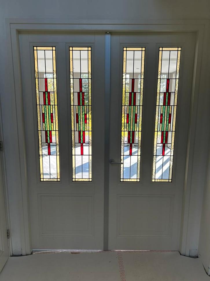 Dubbele deur Weekamp met glas in lood en sier sluitstrip, Doe-het-zelf en Verbouw, Kozijnen en Schuifpuien, Zo goed als nieuw