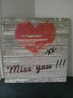 Miss you !!! (linnen doek op spierraam) 38 x 38 cm, Ophalen of Verzenden, Nieuw