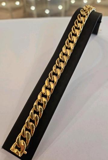 14 karaats gouden brede gourmet schakel armband 22cm beschikbaar voor biedingen