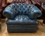 Prachtige Chesterfield Fauteuil Blauw., Gebruikt, Chesterfield, Ophalen of Verzenden, 75 tot 100 cm