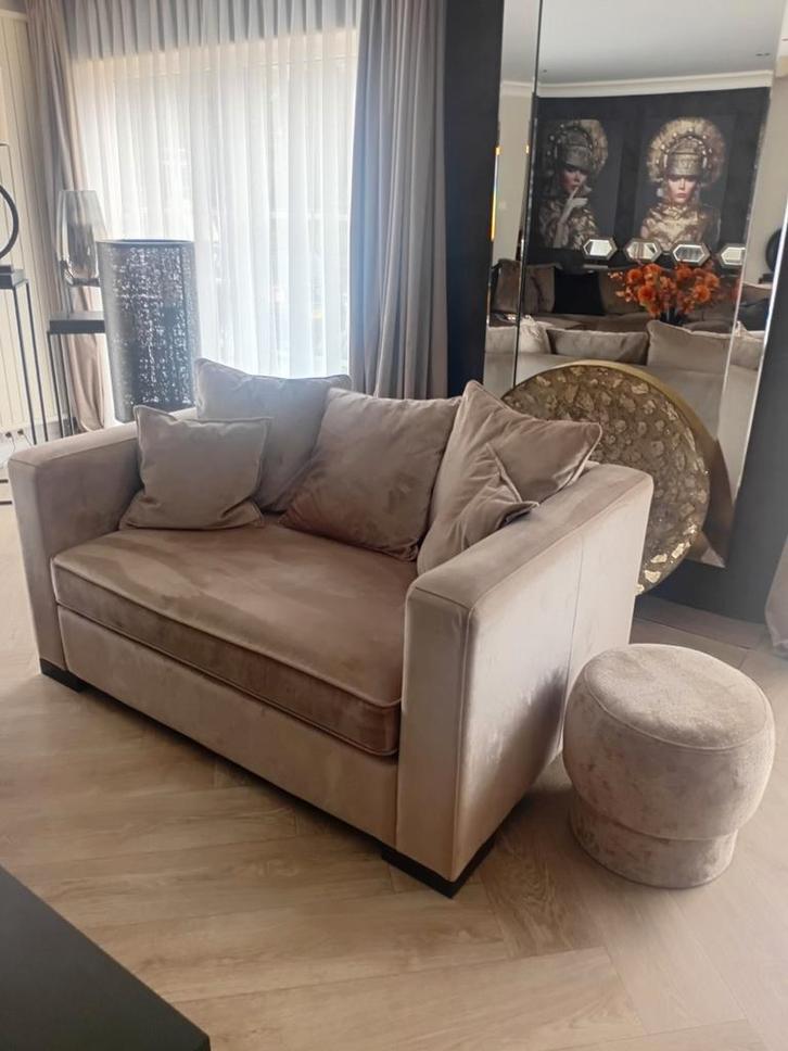 Luxe Velvet Loungeset - Taupe - Eric Kuster Stijl, Huis en Inrichting, Banken | Sofa's en Chaises Longues, Zo goed als nieuw, Tweepersoons