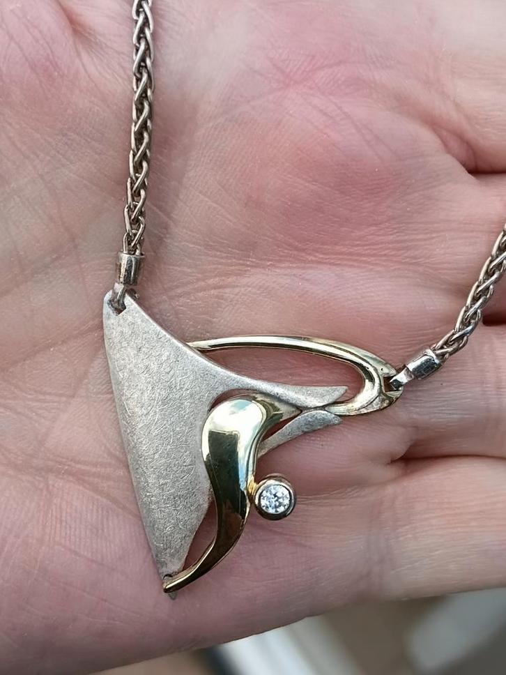 dikkere zilveren ketting met prachtige hanger, Sieraden, Tassen en Uiterlijk, Antieke sieraden, Hanger, Zilver, Ophalen of Verzenden