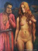 ==man met vrouwelijk naakt==DUITS==Adolf Martin 1883-1961, Antiek en Kunst, Ophalen