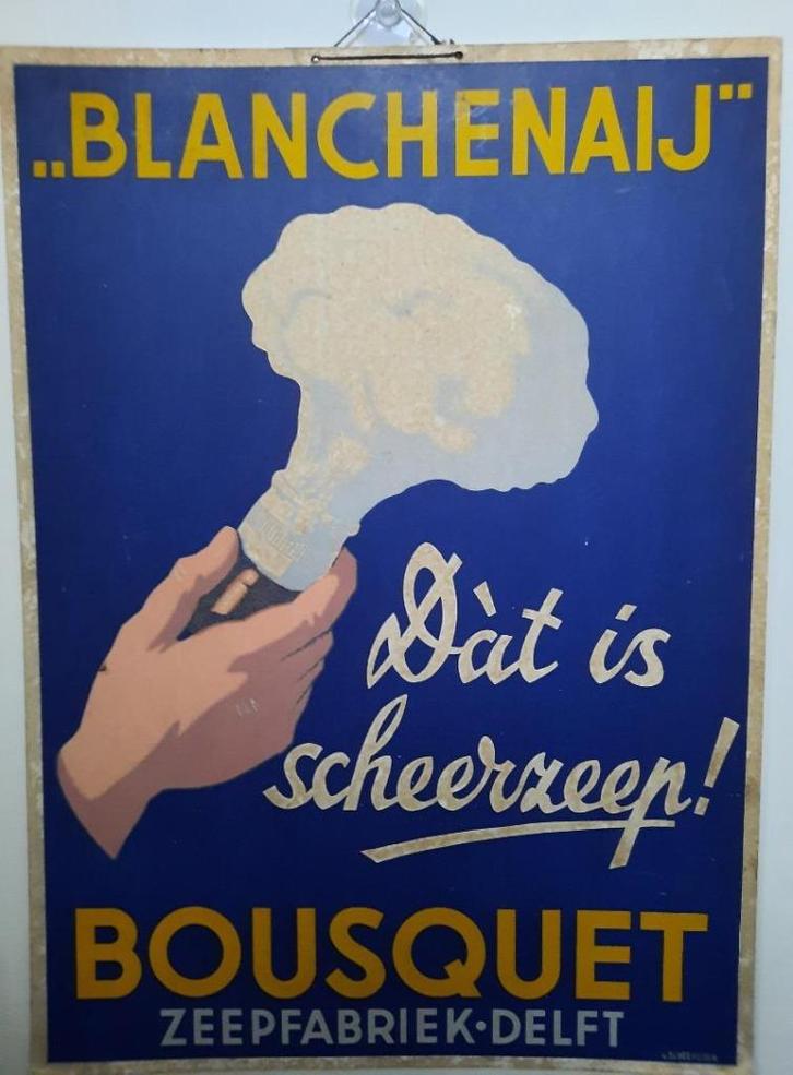 Reclame plaat karton van de zeepfabriek bousquet uit delft, Verzamelen, Merken en Reclamevoorwerpen, Gebruikt, Reclamebord, Ophalen of Verzenden