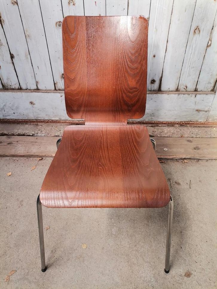 IKEA Gilbert stoel – vintage stapelbare eetkamerstoel, Huis en Inrichting, Stoelen, Gebruikt, Eén, Hout, Metaal, Bruin, Ophalen