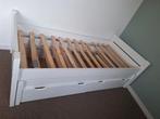 Wit houten eenpersoonsbed met uitschuifbaar bed en lades, Huis en Inrichting, Ophalen, Gebruikt, 90 cm, Eenpersoons