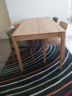 Eettafel modern retro, licht hout met 4 stoelen, mcm, Ophalen, Gebruikt, 100 tot 150 cm, 50 tot 100 cm