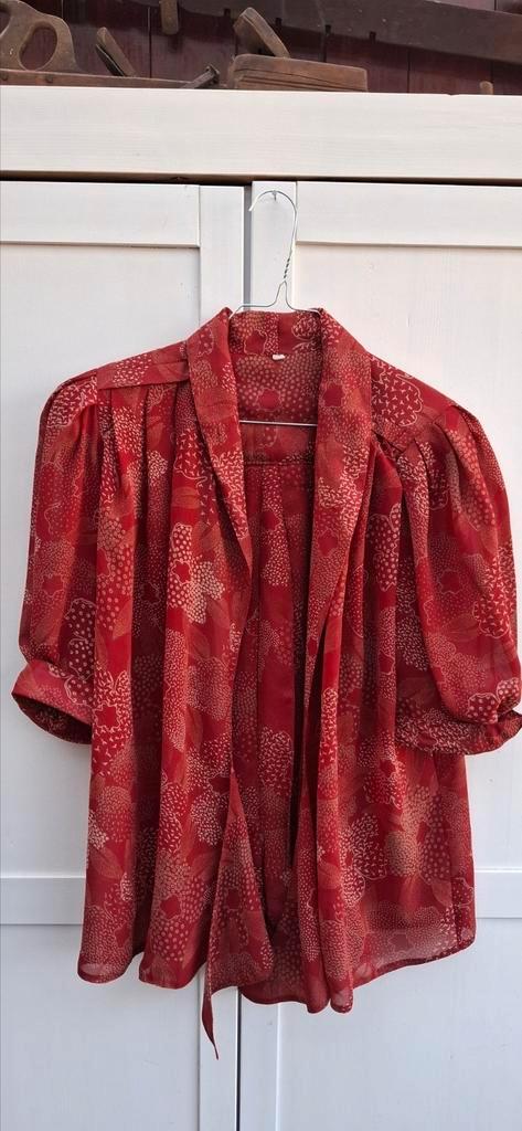 Vintage open blouse, maat 40/L - rood - stippen - 90's, Kleding | Dames, Blouses en Tunieken, Gedragen, Maat 38/40 (M), Rood, Ophalen of Verzenden