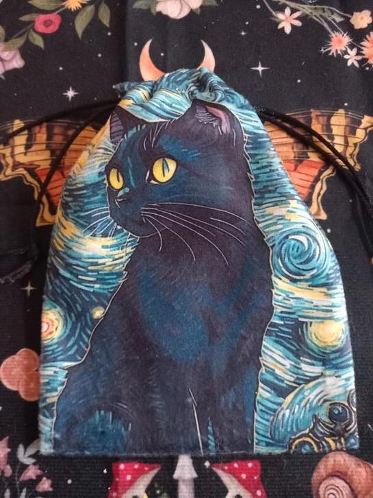 Dice bag, zwarte kat, treasure bag, black cat, Sieraden, Tassen en Uiterlijk, Toilettassen, Nieuw, Dame, Blauw, Verzenden