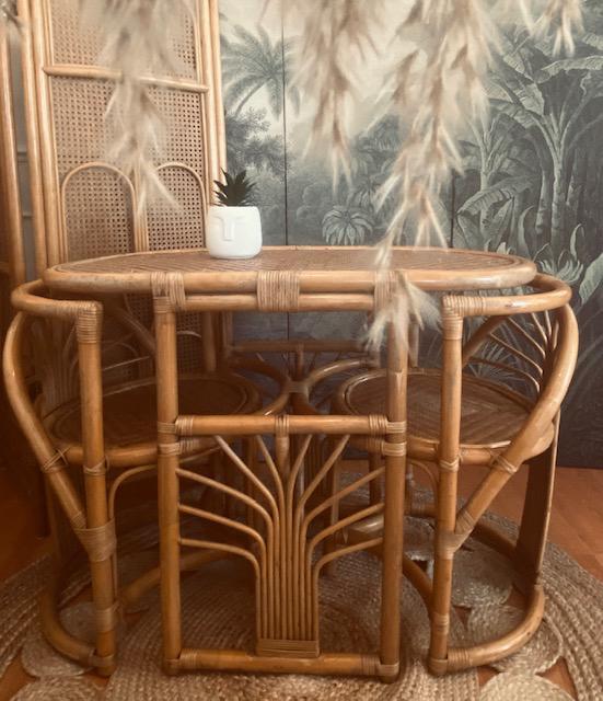 BAMBOE ROTAN TETE A TETE HONEYMOON SET BALKONSET BISTROSET, Huis en Inrichting, Complete eetkamers, Zo goed als nieuw, Ophalen