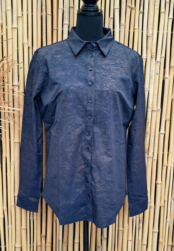 Mi Piace Travelstof Blouse - Maat XL - Donkerblauw/Goud, Kleding | Dames, Blouses en Tunieken, Zo goed als nieuw, Maat 46/48 (XL) of groter