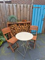 Inklapbaar bistrotafeltje met 2 stoelen, Ophalen, Gebruikt, Rond, Hout
