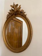 Antieke spiegel ovaal 19e eeuw goud met kuif, Antiek en Kunst, Ophalen, Rechthoekig