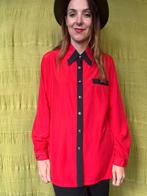 Vintage blouse,  maat 40/42 - L/XL - rood & zwart - 90's, Woodpecher, Maat 42/44 (L), ?, Vintage