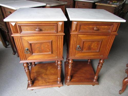 antiek set mahonie nachtkastjes wit marmer 325,00, Antiek en Kunst, Curiosa en Brocante, Ophalen of Verzenden