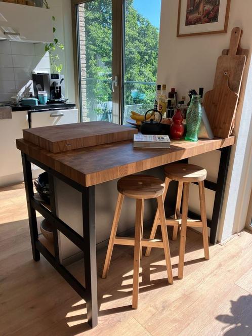 Keukeneiland + 2 barkrukken Zwart/Eiken – Zo goed als nieuw, Huis en Inrichting, Keuken | Keukenelementen, Zo goed als nieuw, Minder dan 100 cm