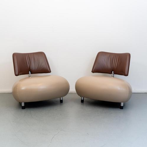 2x Leolux Pallone fauteuils taupe/bruin, Huis en Inrichting, Fauteuils, Zo goed als nieuw, Leer, Ophalen of Verzenden