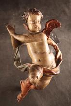 Antiek houten cherubijn sculptuur, Antiek en Kunst, Kunst | Beelden en Houtsnijwerken, Ophalen of Verzenden