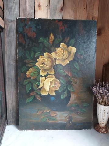 Prachtig donker groot bloemen schilderij /stilleven hardbord beschikbaar voor biedingen
