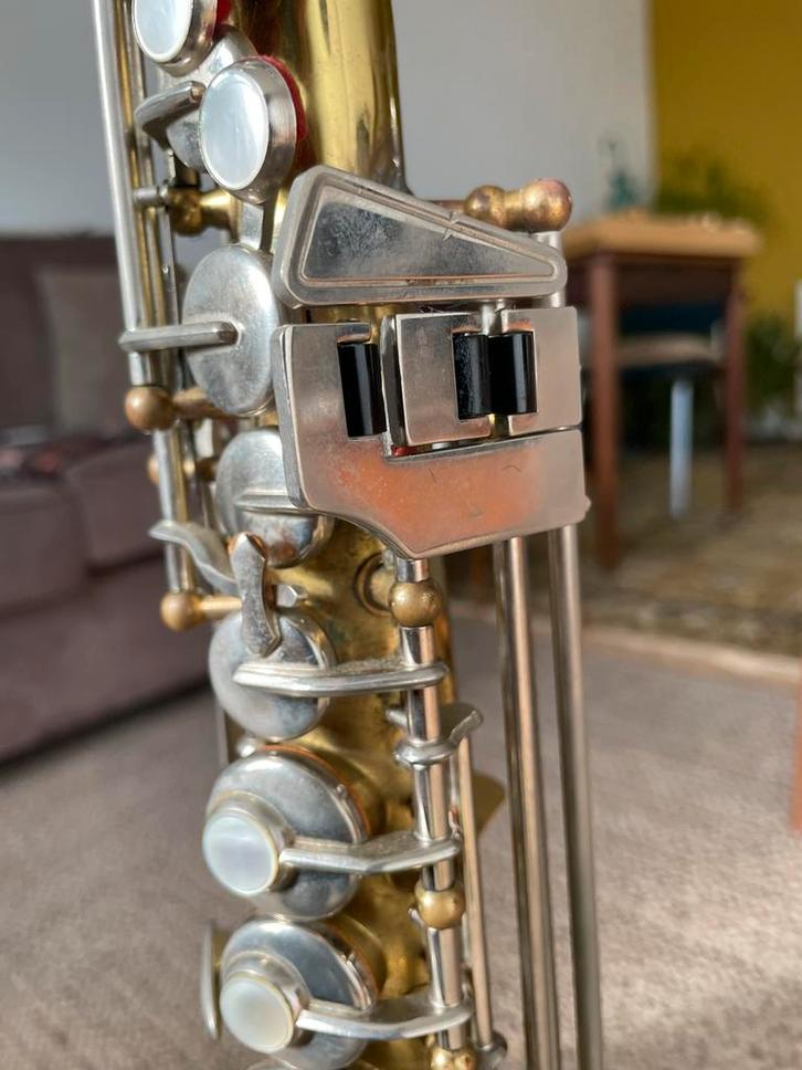 Dolnet sopraan saxofoon tweekleurig met koffer en mondstuk, Muziek en Instrumenten, Blaasinstrumenten | Saxofoons, Gebruikt, Sopraan