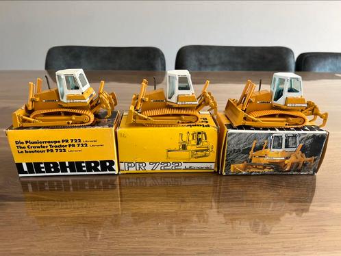 Drie Liebherr PR 722 bulldozers Conrad 2803, Hobby en Vrije tijd, Modelauto's | 1:50, Zo goed als nieuw, Hijskraan, Tractor of Landbouw