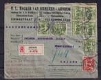 X168) 1927 R-brief Arnhem naar Leiden met 5x vignet a.z., Ophalen of Verzenden, Brief