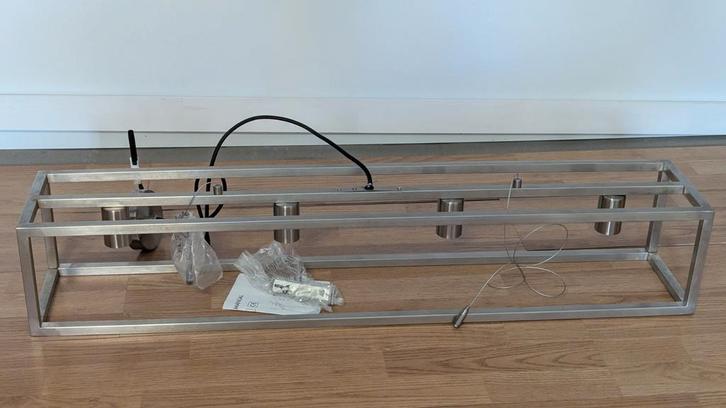 Industriële hanglamp QAZQA Cage HL 4 Satin, Huis en Inrichting, Lampen | Hanglampen, Nieuw, 75 cm of meer, Metaal, Ophalen of Verzenden