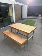 Industriële eetkamertafel met bank, Ophalen, Gebruikt, 100 tot 150 cm, Eikenhout