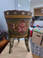 Vintage Houten Bloempot met Geschilderde Bloemen, Antiek en Kunst, Antiek | Meubels | Kasten, Ophalen of Verzenden