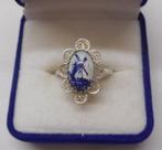 Zilveren ring met delfts blauwe steen maat 18.75 nr.1117, Sieraden, Tassen en Uiterlijk, Ringen, 18 tot 19, Verzenden, Zo goed als nieuw