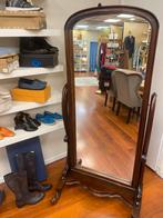 Grote houten mahonie staande spiegel victoriaanse H.S. Furni, Antiek en Kunst, Antiek | Spiegels, Ophalen, Ovaal, 50 tot 100 cm