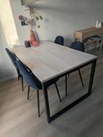 Eikenhouten tafel met stalen onderstel - 150x90 cm, Ophalen of Verzenden