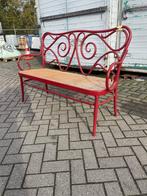 Stijlvolle rode bank met rieten zitting - vintage, Ophalen, Art nouveau-stijl, Tweepersoons, 75 tot 100 cm