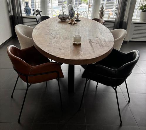 6 Eetkamerstoelen ‘Gap’ met arm 2 zwart / 2 cognac / 2 creme, Huis en Inrichting, Stoelen, Gebruikt, Vijf, Zes of meer stoelen