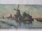 Antiek schilderij Haagse school J Visser - Molen aan water, Ophalen of Verzenden