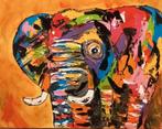 Schilderij kleurrijke olifant, Nieuw, Ophalen of Verzenden, Schilderij, Minder dan 50 cm