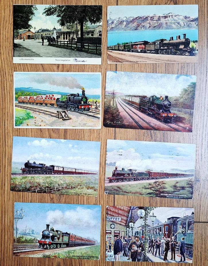 ansichtkaarten, stoomtreinen (16 jaren '30 en 5 jaren '50), Verzamelen, Ansichtkaarten | Themakaarten, Gelopen, 1920 tot 1940