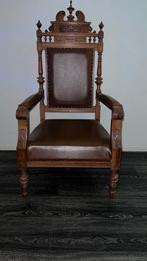Antieke houten troonstoel / kerkstoel – gesneden hout, Ophalen