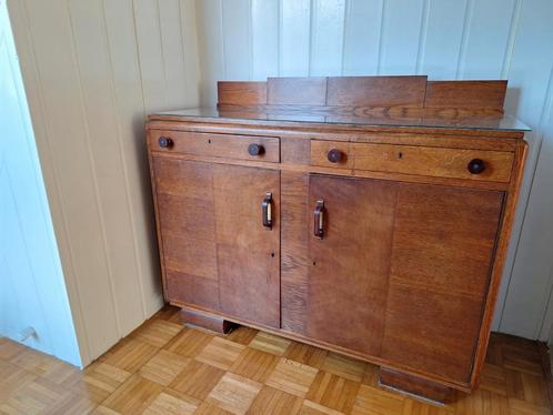Antiek Houten Dressoir met Glazen Blad, Huis en Inrichting, Kasten | Dressoirs, Gebruikt, 100 tot 150 cm, 25 tot 50 cm, Met lade(s)