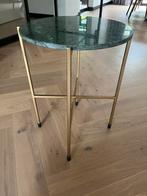 Bijzettafel met groen marmere tafelblad, Huis en Inrichting, Tafels | Bijzettafels, Minder dan 55 cm, Rond, Zo goed als nieuw