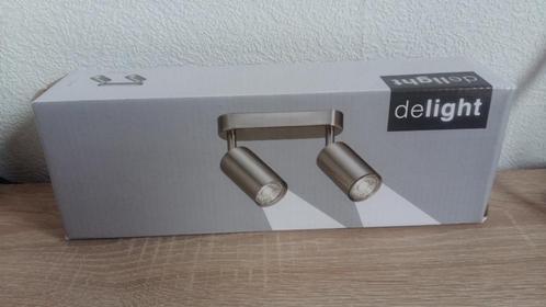 Nieuwe spots RVS 2-lichts. GU10 fitting., Huis en Inrichting, Lampen | Spots, Nieuw, Plafondspot of Wandspot, Metaal of Aluminium