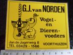 sticker G. J. van Norden vogelvoeders dierenvoeders voeders, Verzenden, Zo goed als nieuw, Bedrijf of Vereniging
