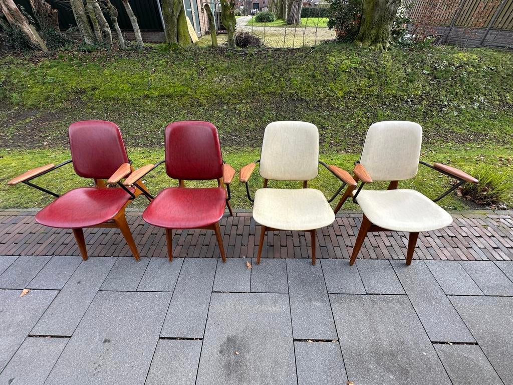 4 Louis van Teeffelen stoelen, Huis en Inrichting, Stoelen, Ophalen, Gebruikt, Wit, Vintage