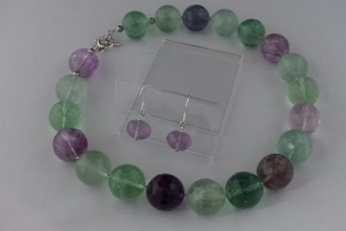 FLUORIET (20 mm) ketting/oorhanger-set, Sieraden, Tassen en Uiterlijk, Kettingen, Nieuw, Zilver, Met edelsteen, Verzenden