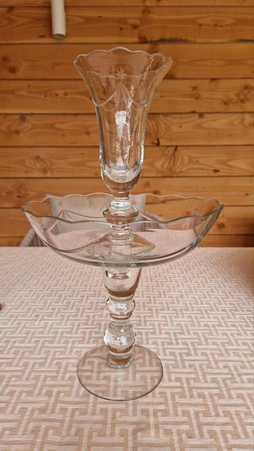 Glazen master piece op tafel/ schaal en vaasje bloemen, Antiek en Kunst, Antiek | Glas en Kristal, Ophalen of Verzenden