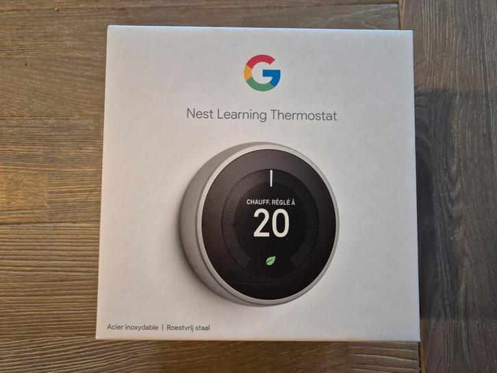 Nest Learning Thermostaat + Heat Link nieuw  in doos  rvs, Doe-het-zelf en Verbouw, Thermostaten, Nieuw, Slimme thermostaat, Ophalen of Verzenden
