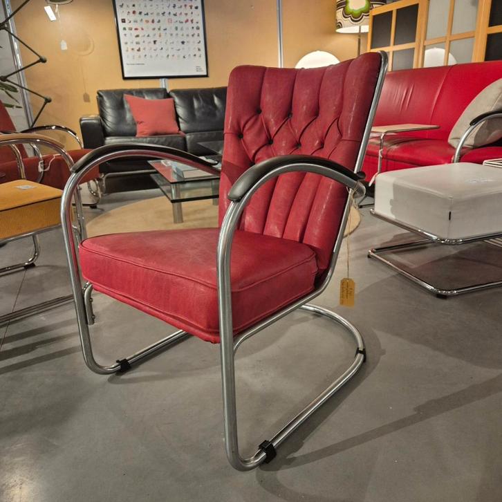 Vintage Gispen 412 fauteuil, Huis en Inrichting, Fauteuils, Gebruikt, Kunststof, Metaal, 50 tot 75 cm, 75 tot 100 cm, Ophalen